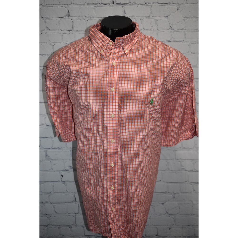 Polo Ralph Lauren Dress Shirt Men 3XB BIG Classic Orange Blue Cotton - Picture 5 of 6